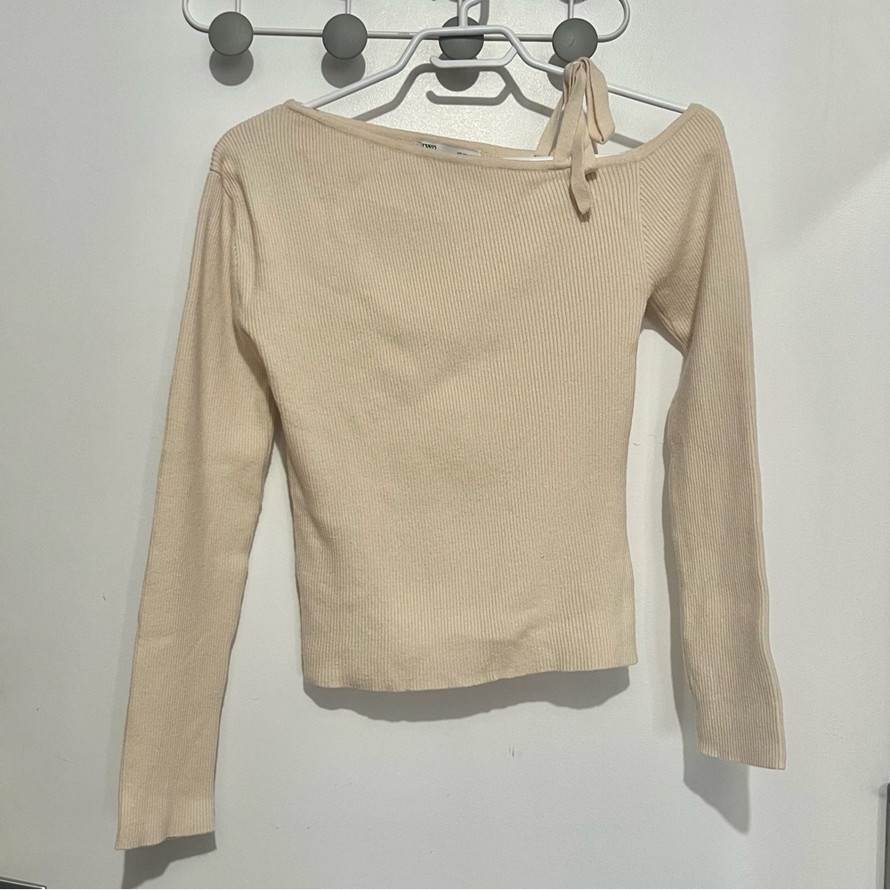 Cream one-shoulder ribbed top